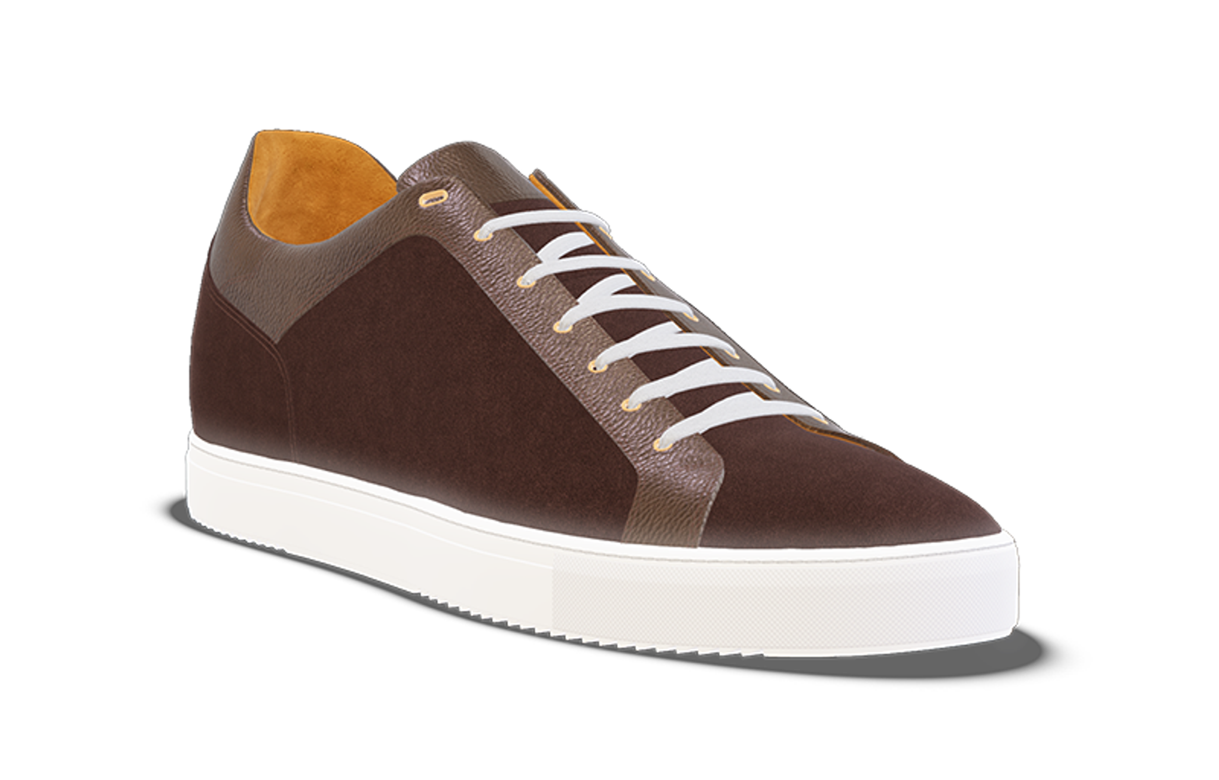 The elegant Ponzano women’s designer sneakers in chocolate suede and chocolate pebble grained calf leather.