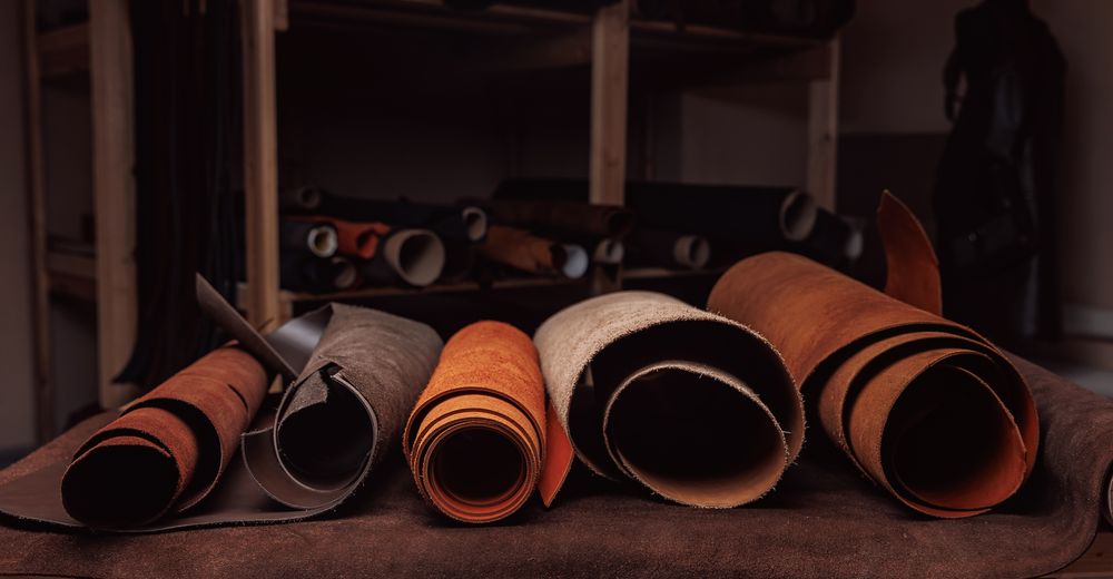 Different coloured suede hides.