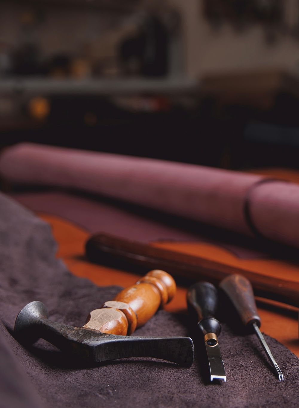 Shoe hammer with tools to assist in making Jasperosso custom made sneakers.