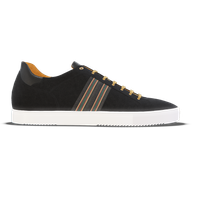 Recanati [W2] in black suede & black pebble grained calf with canvas stripe detailing