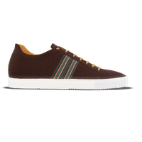 Recanati [M6] in chocolate suede with canvas stripe detailing