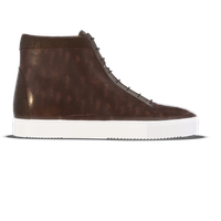 Montecosaro (M1) high-top in cognac burnished calf and chocolate exotic effect calf