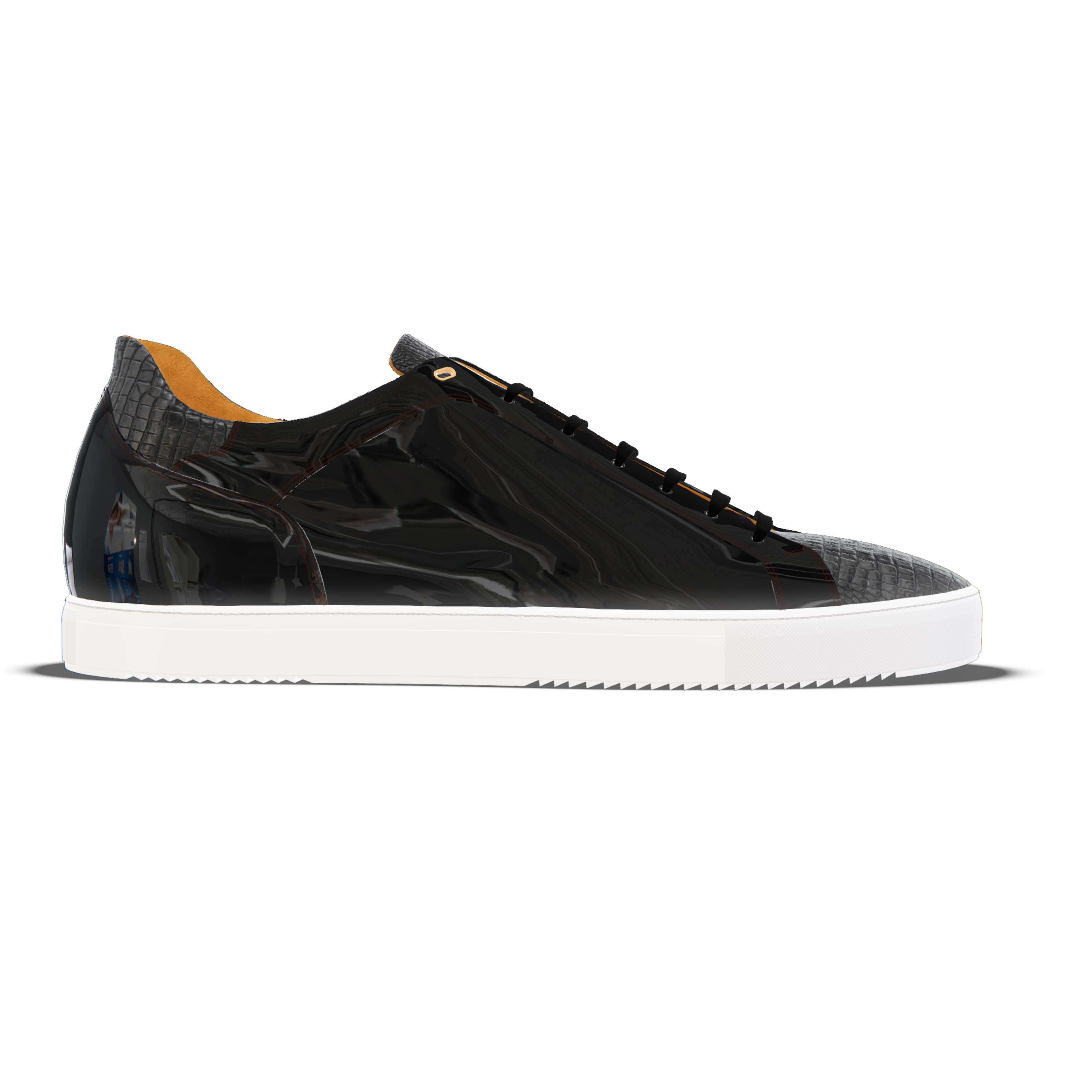 Ponzano [W9] in black crocodile effect calf & black patent calf