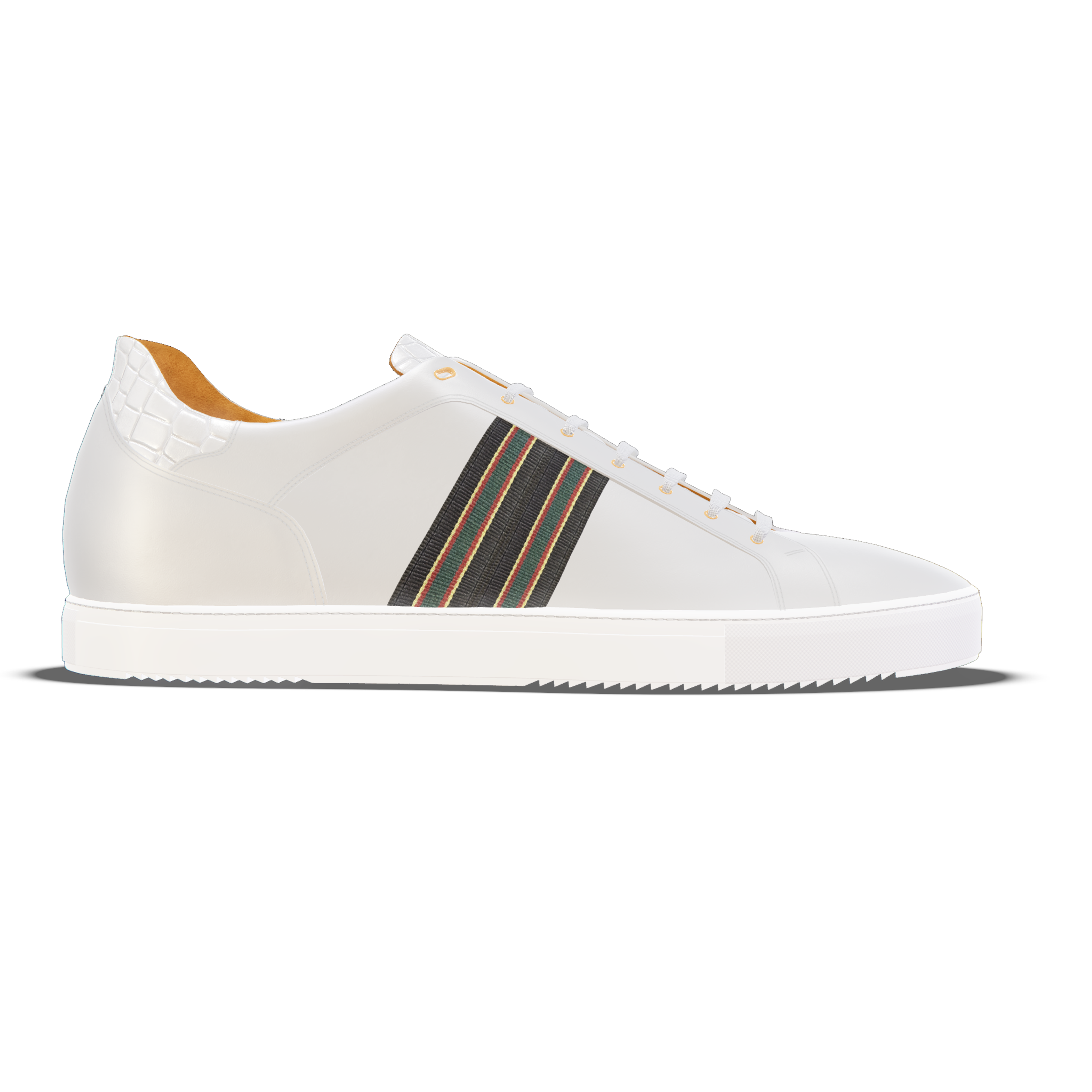 Recanati [W8] in white smooth Baltimora calf & white alligator effect calf with canvas stripe detailing