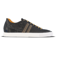 Recanati [M7] in graphite patent calf with canvas stripe detailing