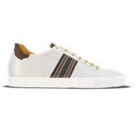Recanati [M8] in white smooth Baltimora calf & chocolate pebble grained calf with canvas stripe detailing