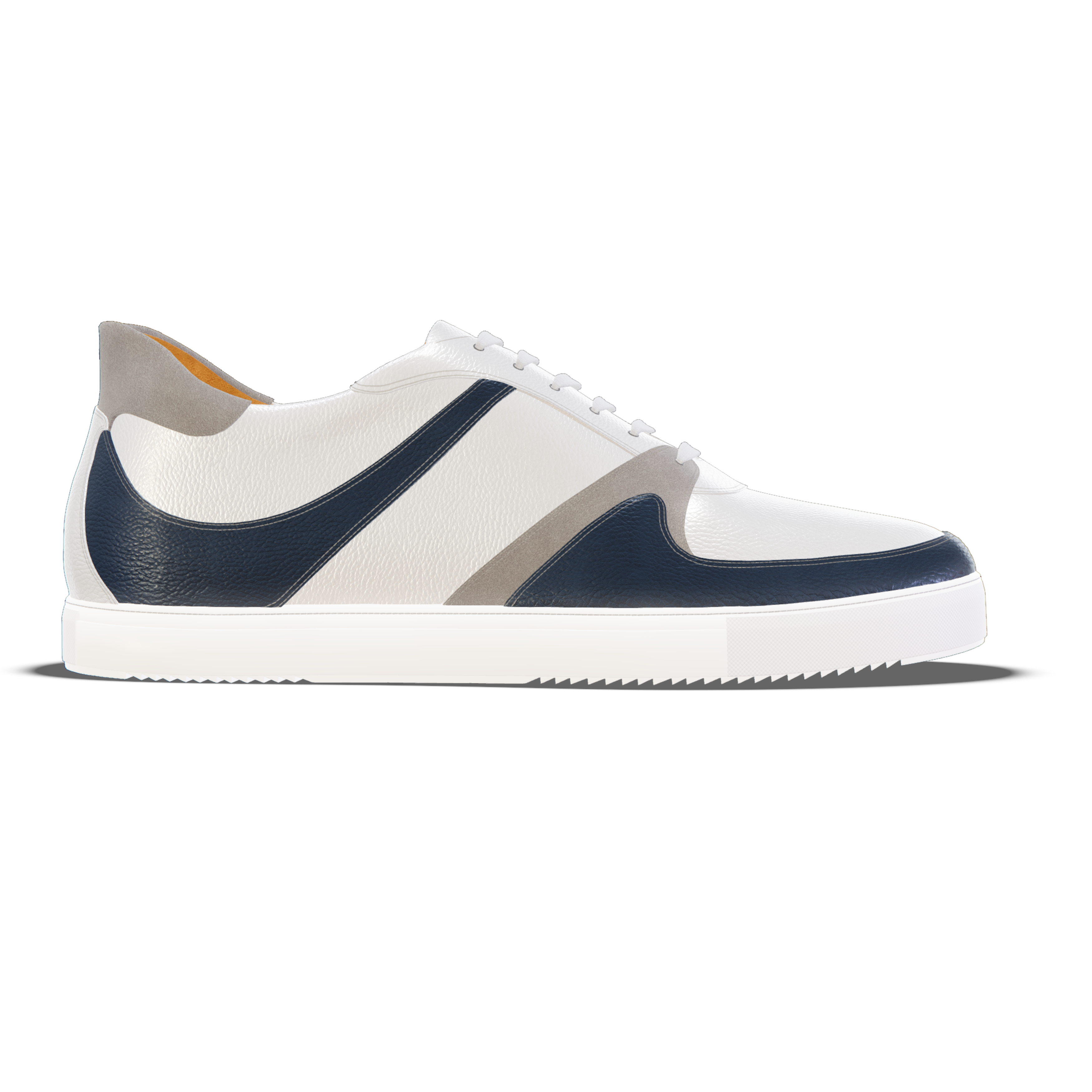 Macerata [M5] in white & navy blue pebble grained calf and grey suede
