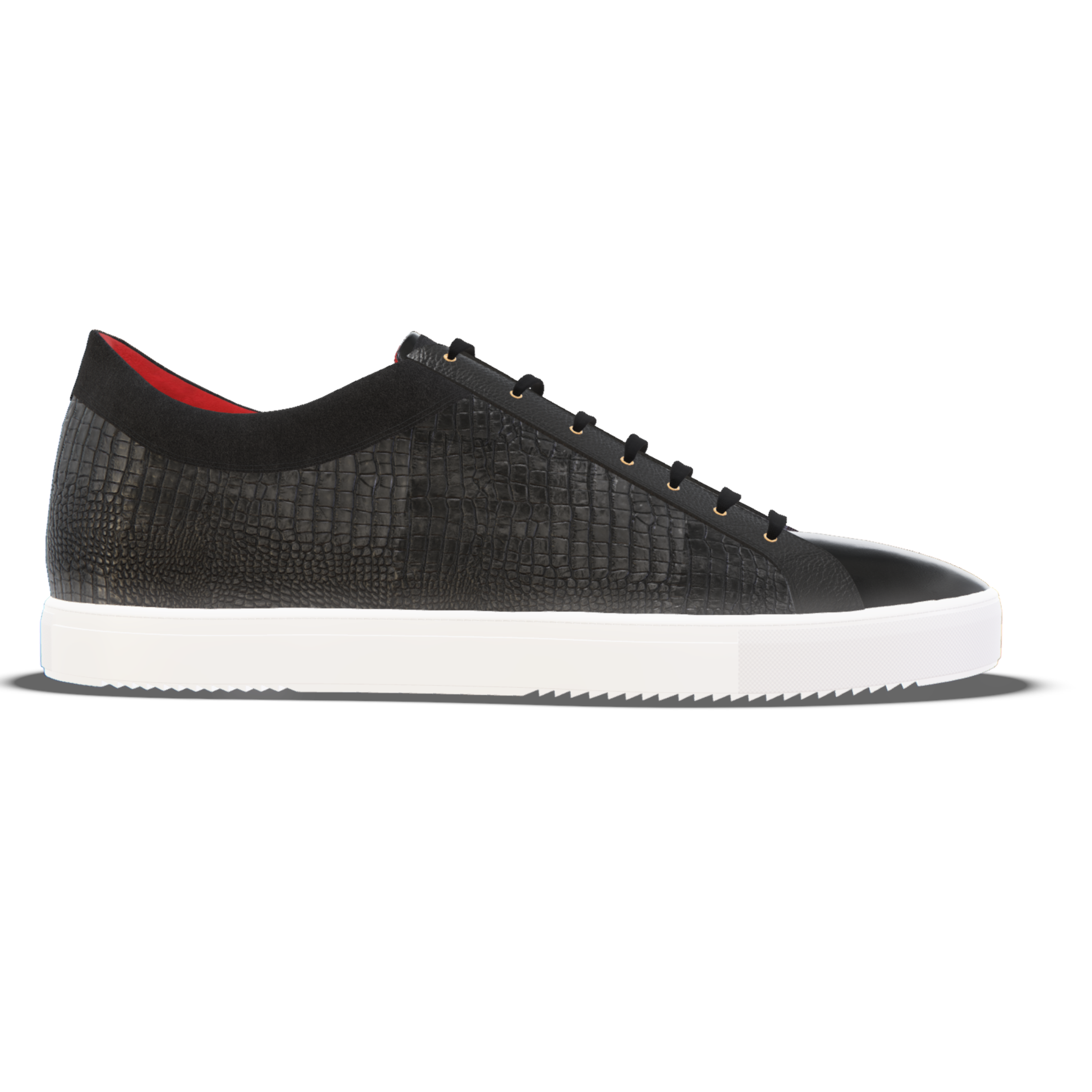 Porto [W9] in black suede, black pebble grained calf, black smooth Baltimora calf & black crocodile effect calf