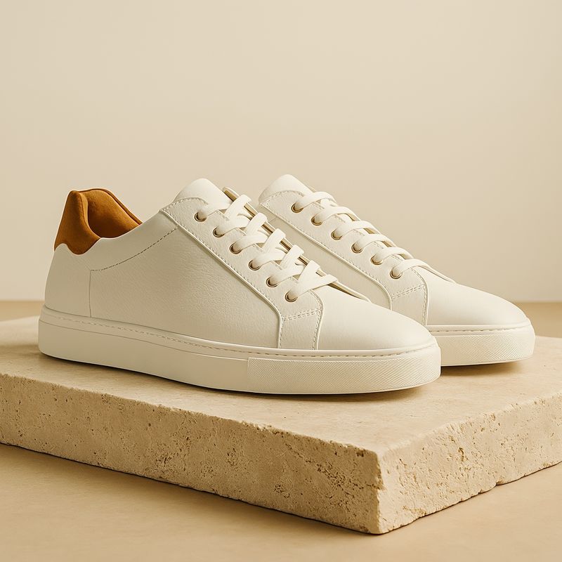 Jasperosso sneaker in white calf leather with tan suede binding.