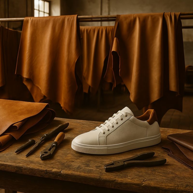 Inside an Italian tannery with suede hides.