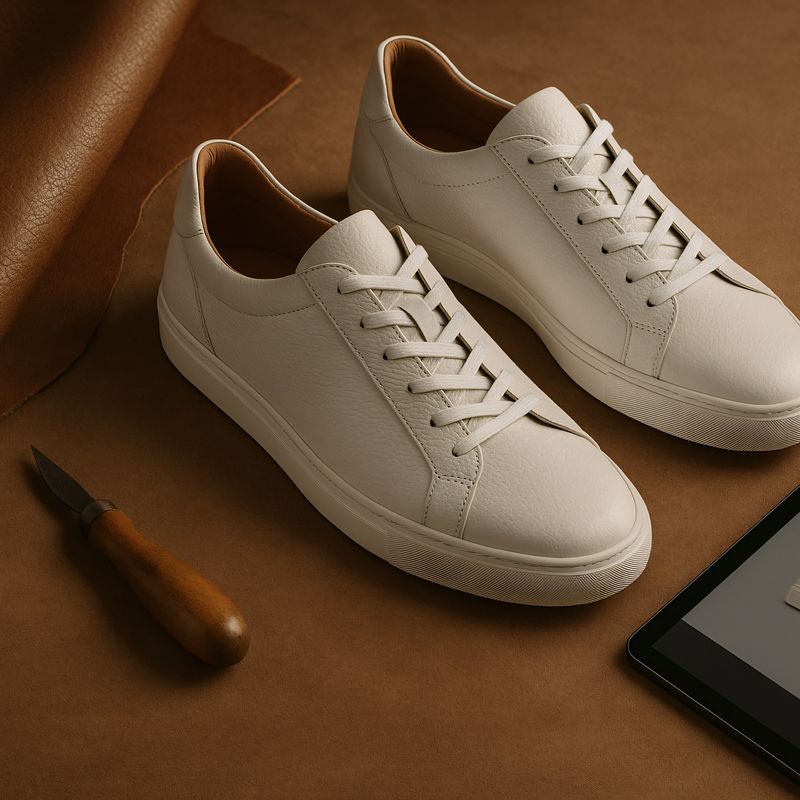 White Jasperosso custom made sneakers with iPad and leather.