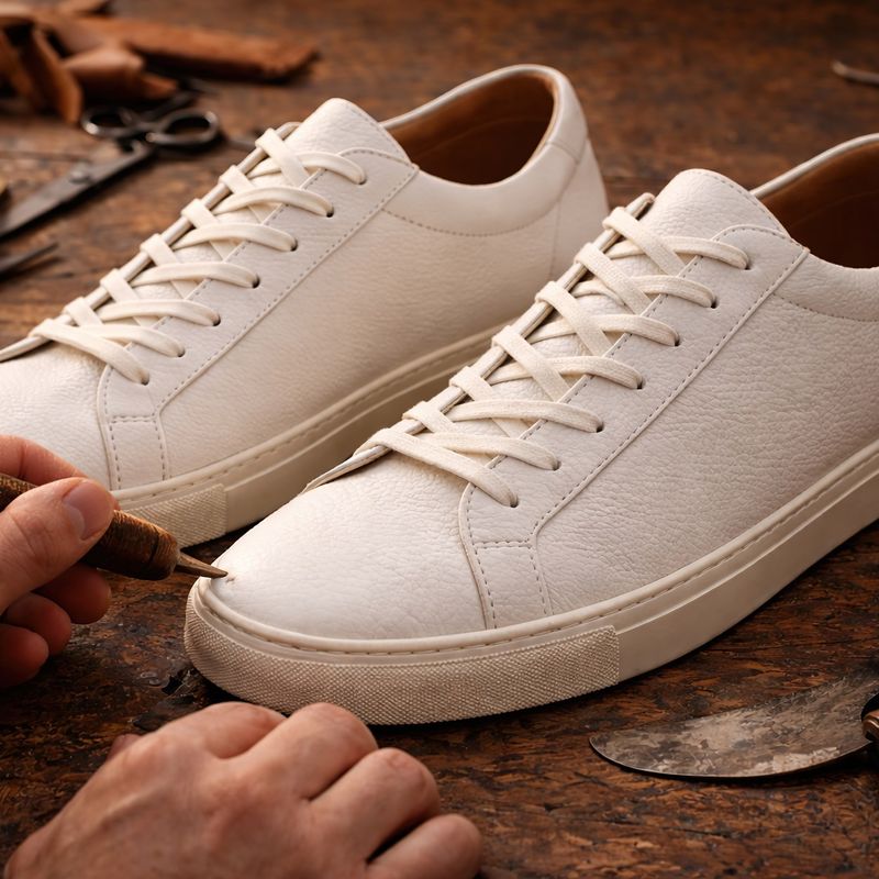 Jasperosso white trainers in workshop setting