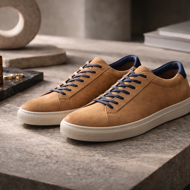 Jasperosso tan suede sneakers with navy blue baltimora leather.