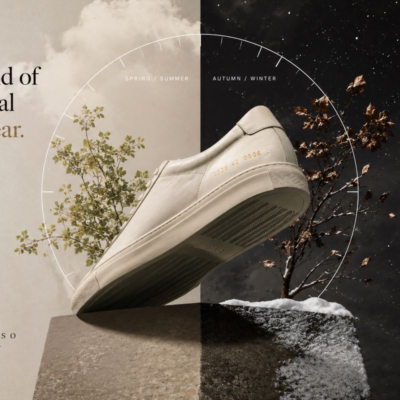 A white Jasperosso sneaker on pedestal.