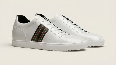 Recanati [M] in white pebble grained calf with canvas stripe detailing