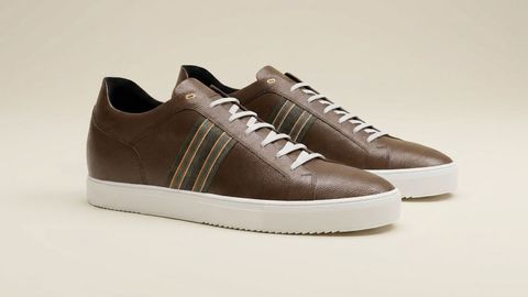 Recanati [M1] in chocolate pebble grained calf with canvas stripe detailing