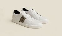 Recanati [M] in white pebble grained calf with canvas stripe detailing