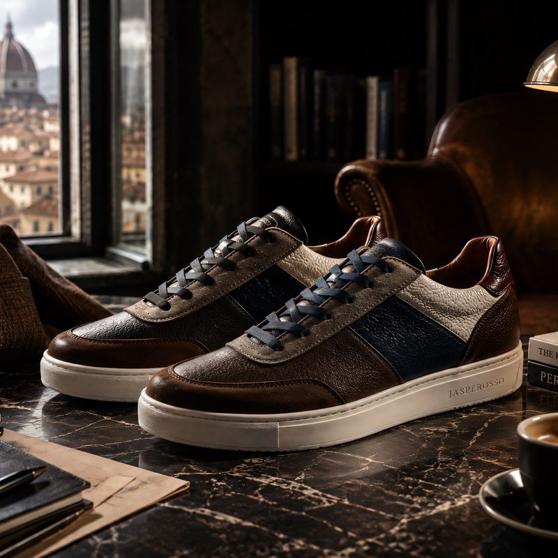 Jasperosso sneakers with combinations of pebble grained & smooth calf with suede detailing.