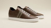 Recanati [M1] in chocolate pebble grained calf with canvas stripe detailing