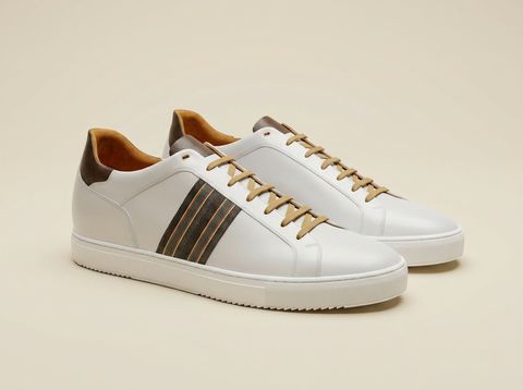 Recanati [M8] in white smooth Baltimora calf & chocolate pebble grained calf with canvas stripe detailing