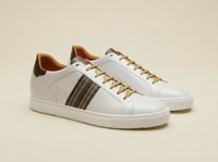 Recanati [M8] in white smooth Baltimora calf & chocolate pebble grained calf with canvas stripe detailing