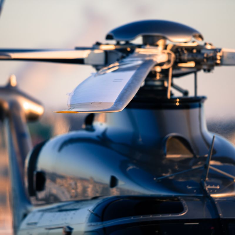 A picture of a helicopter that Jasperosso’s founder flew before starting a men’s luxury sneakers business.