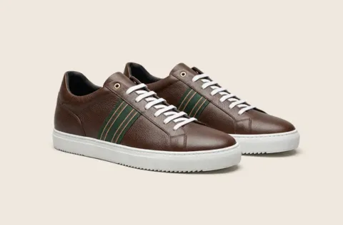 Recanati [M1] in chocolate pebble grained calf with canvas stripe detailing