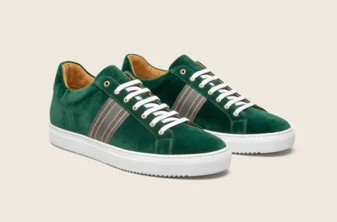 Recanati [M2] in hunter green suede with canvas stripe detailing