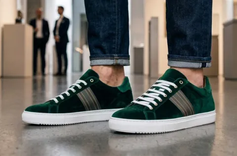 Recanati [M2] in hunter green suede with canvas stripe detailing
