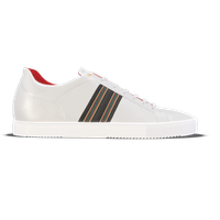 Recanati [W] in white pebble grained calf with canvas stripe detailing